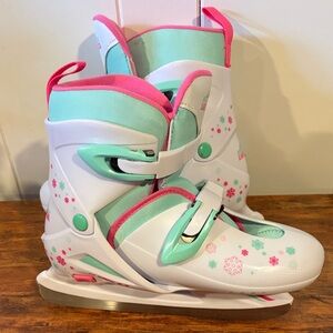 Kids Lake Placid Adjustable Ice Skates with Pink and Mint Accents Size 4-7